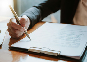 close up business woman checking paperwork