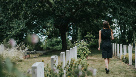 Young widow at the grave